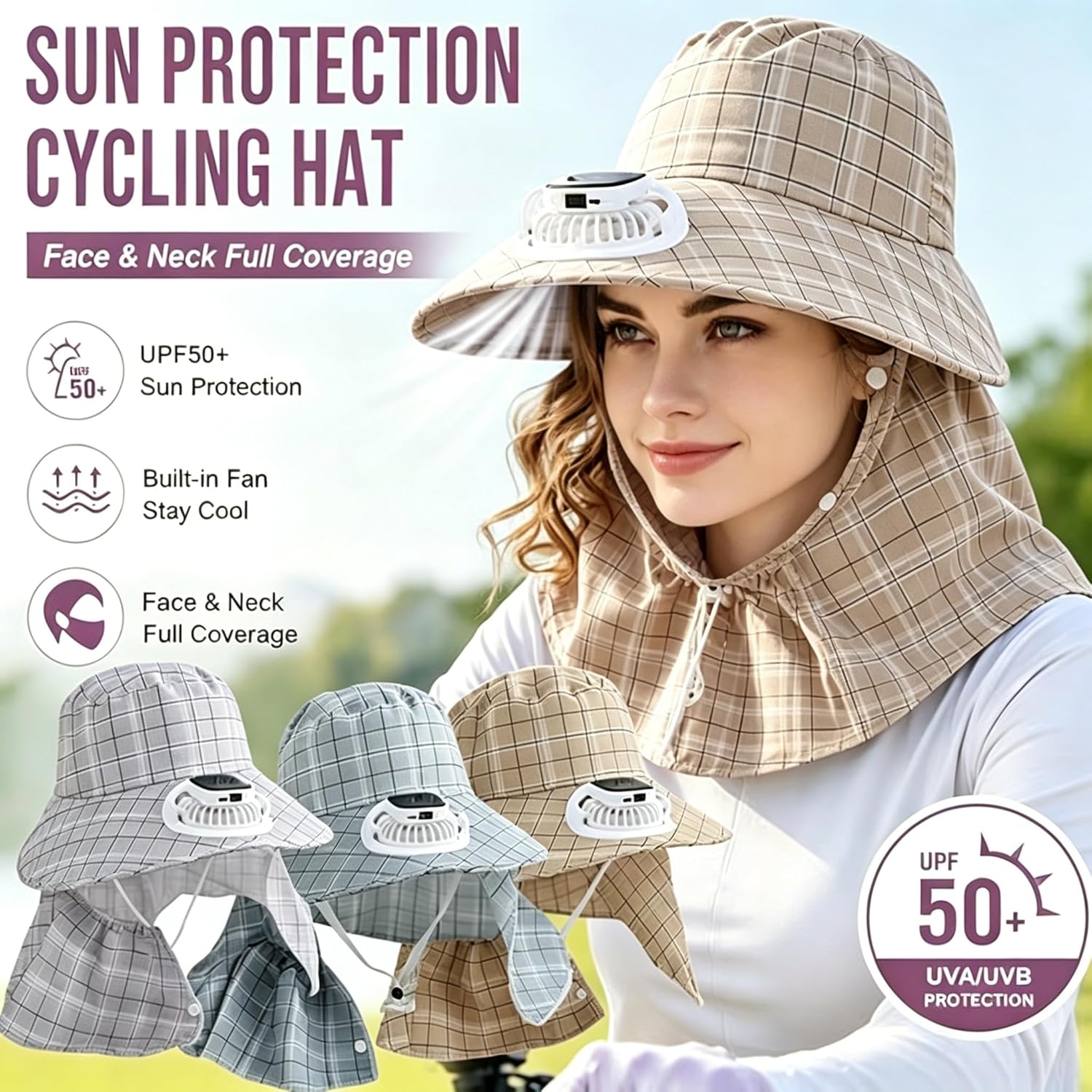 Outdoor Camping Fan - 1PC 태양광 넥 가드 팬 모자