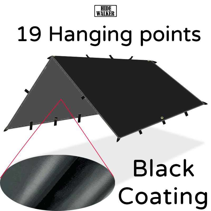 Waterproof Tarp Shelter - 블랙 코팅 타프, 19 개 행잉