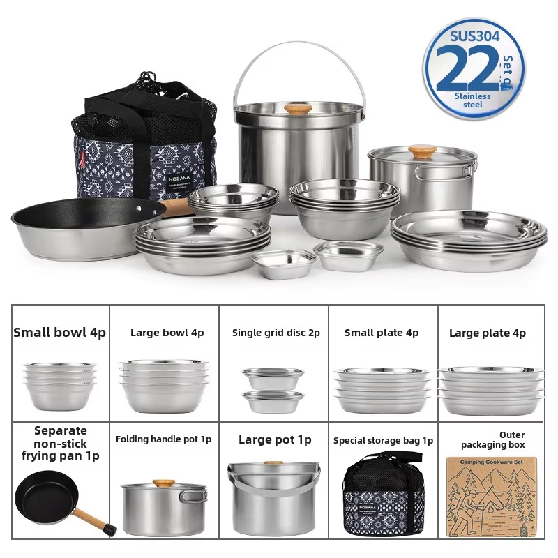 Outdoor Camping Kitchen Set - NOBANA 최신 야외 스테인레스 스틸 냄비