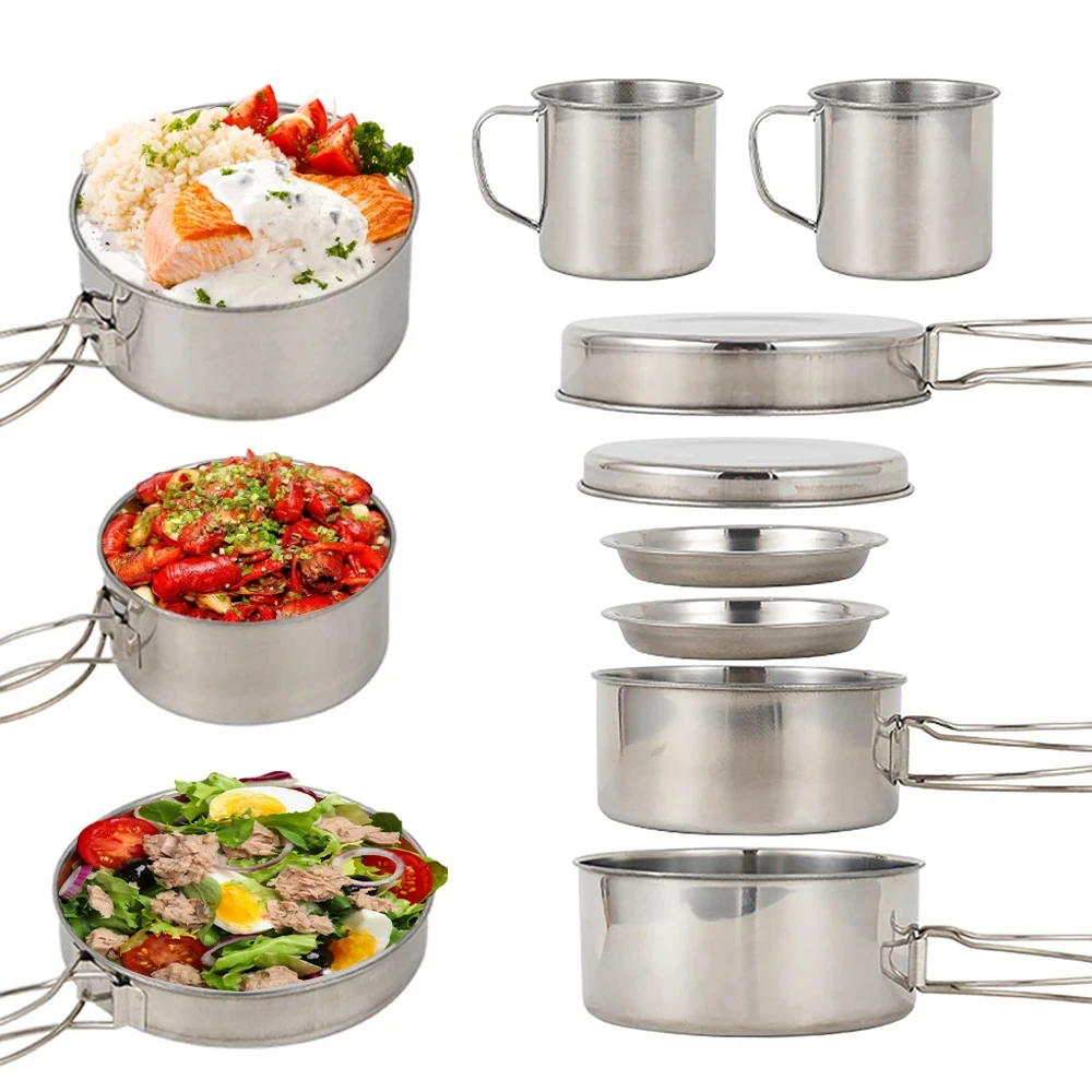 8개/세트 캠핑 조리기구 세트 스테인리스 스틸 요리 냄 - Outdoor Camping Kitchen Set 리뷰 및 가격